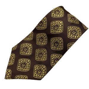 Vintage National Men's Tie Necktie Wide  Brown Acetate Geometric MCM